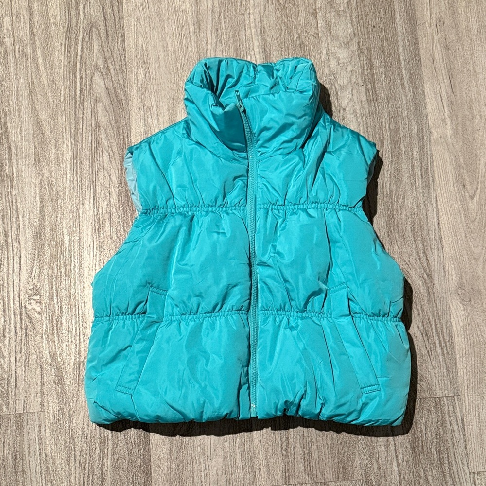 Turquoise Puffer Vest - Sleeveless Zip Front